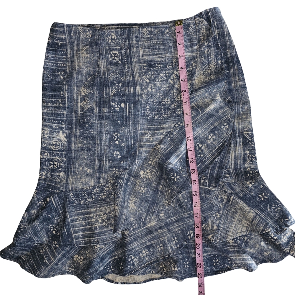 Lauren Jeans Co Ralph Lauren Womens Boho Linen Cotton Blue Ruffle Hem Skirt Sz 4 - Picture 8 of 14